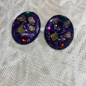Vintage Purple Sparkle Stone Rhinestone Earrings